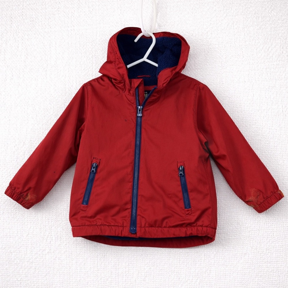 Gap Kids Red Hooded Windbreaker Jacket Boys Girls Blue Lined Zip Pockets Size 3T